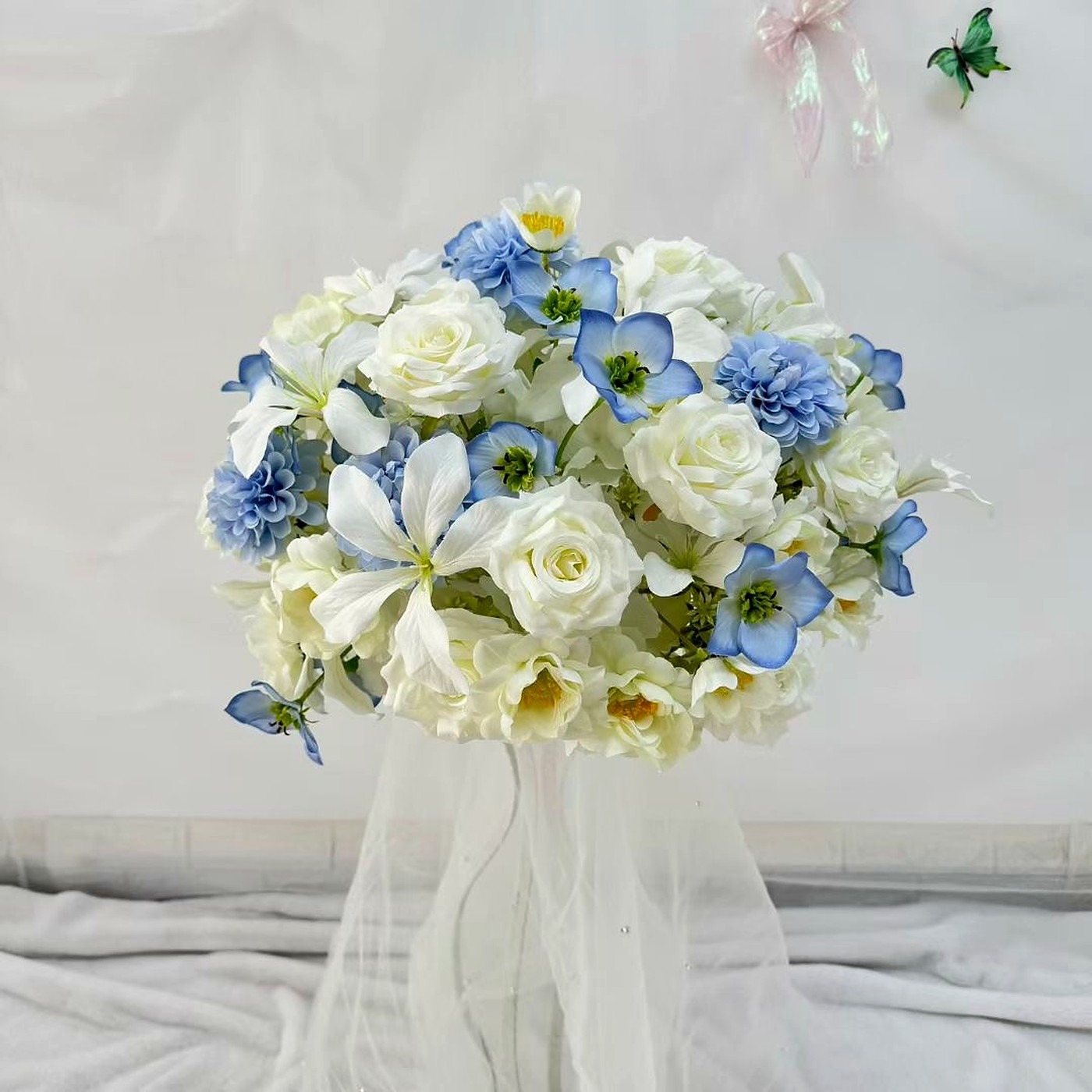 Blue and white wedding bouquet
