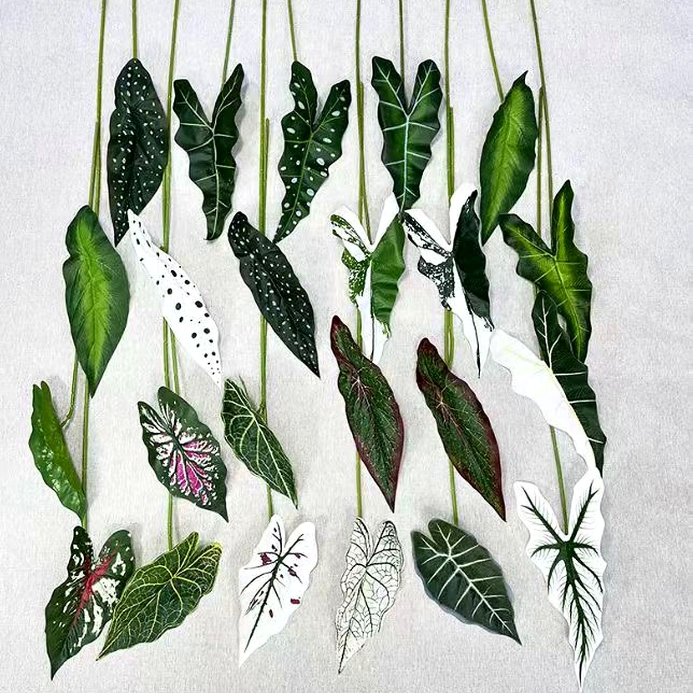 Hanging artificial tropical leaves